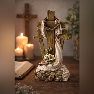Easter Cross Figurine Crown of Thorns Religious Decor Tabletop Christian